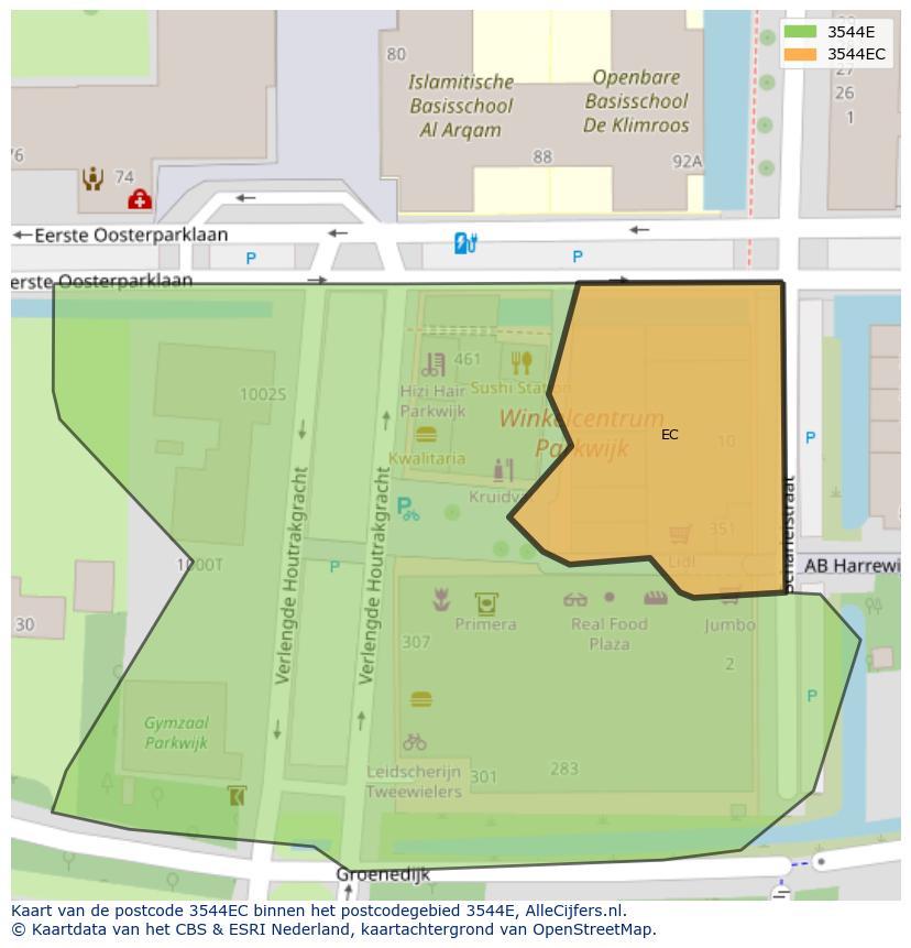 Afbeelding van het postcodegebied 3544 EC op de kaart.