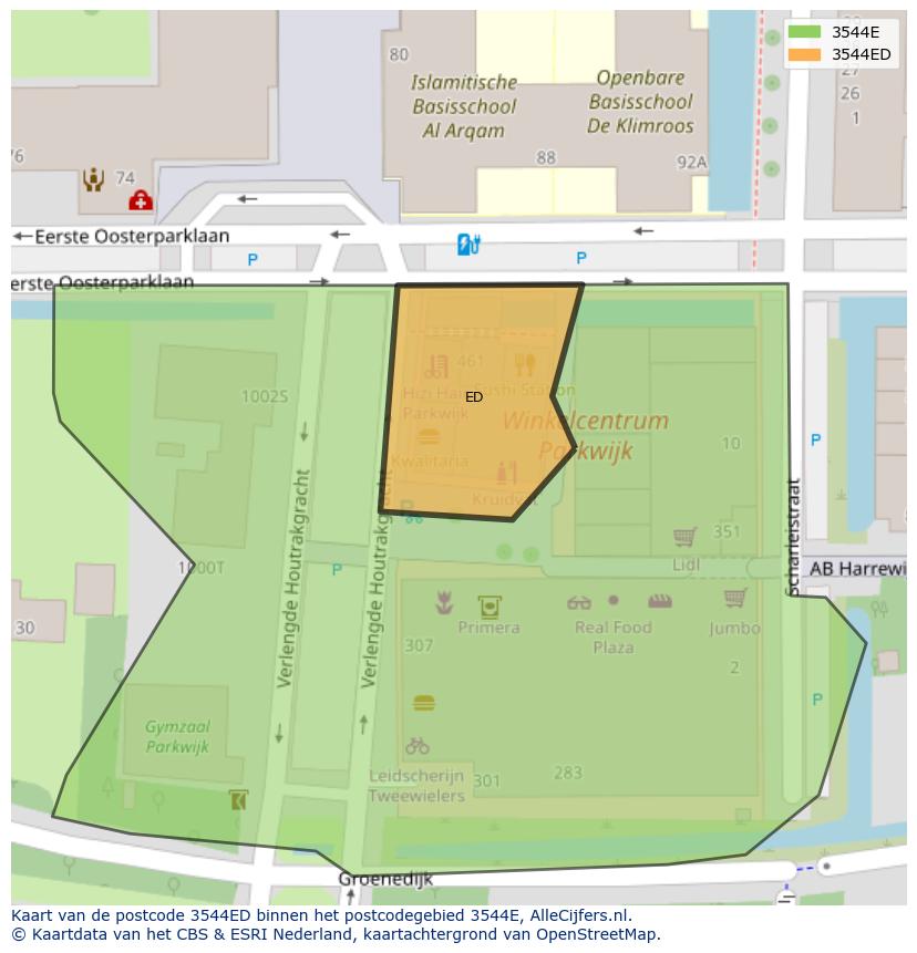 Afbeelding van het postcodegebied 3544 ED op de kaart.