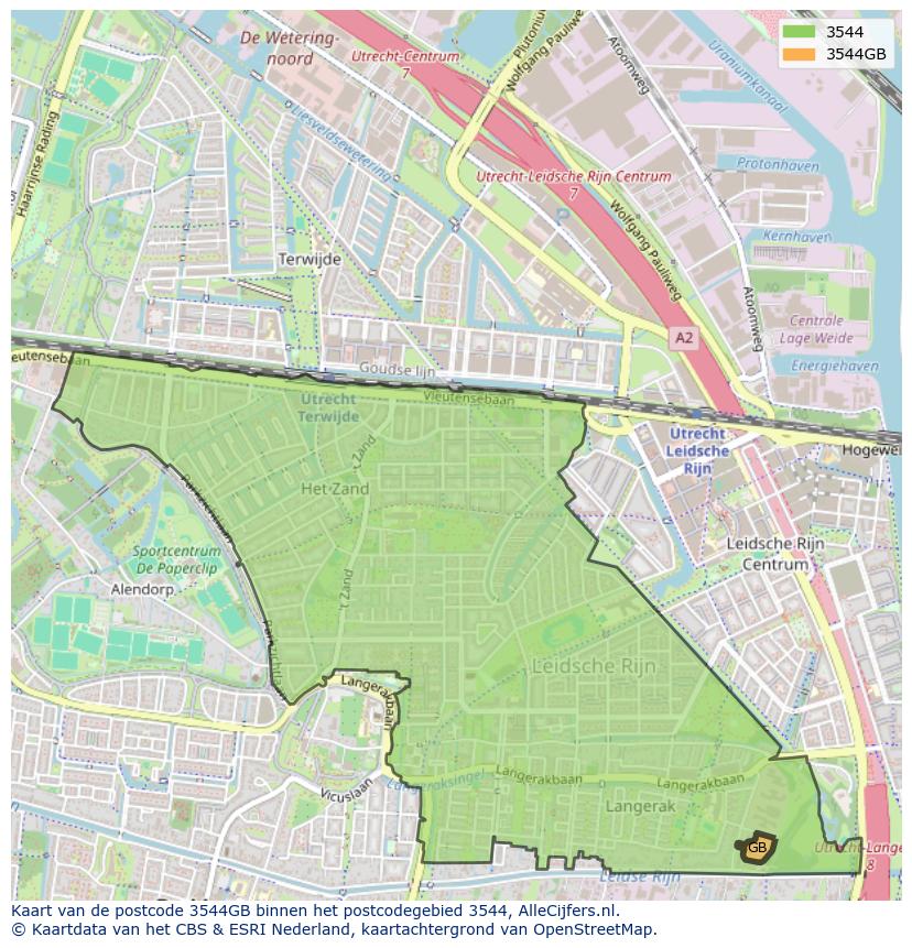 Afbeelding van het postcodegebied 3544 GB op de kaart.