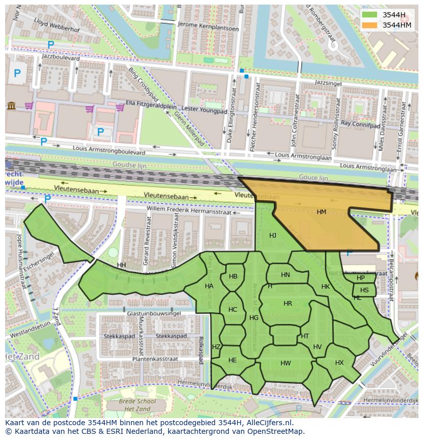 Afbeelding van het postcodegebied 3544 HM op de kaart.