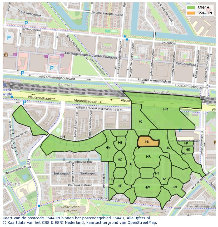 Afbeelding van het postcodegebied 3544 HN op de kaart.