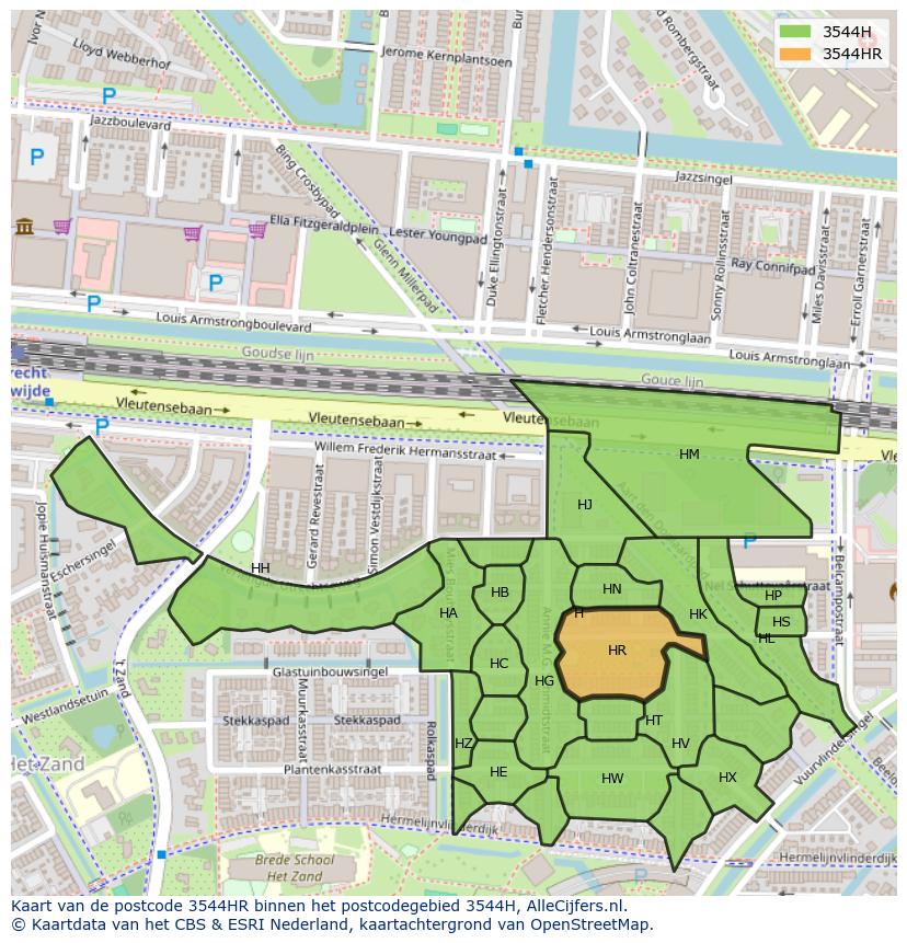 Afbeelding van het postcodegebied 3544 HR op de kaart.