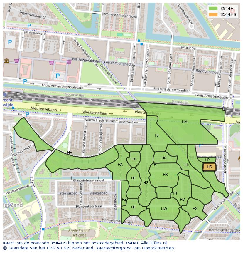 Afbeelding van het postcodegebied 3544 HS op de kaart.