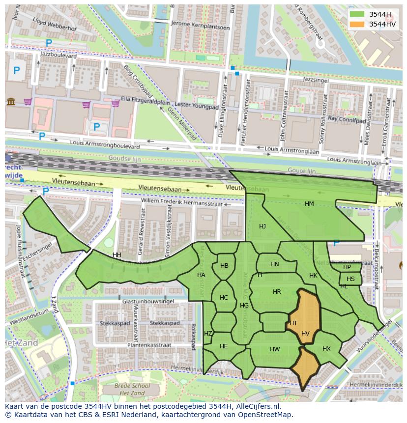 Afbeelding van het postcodegebied 3544 HV op de kaart.