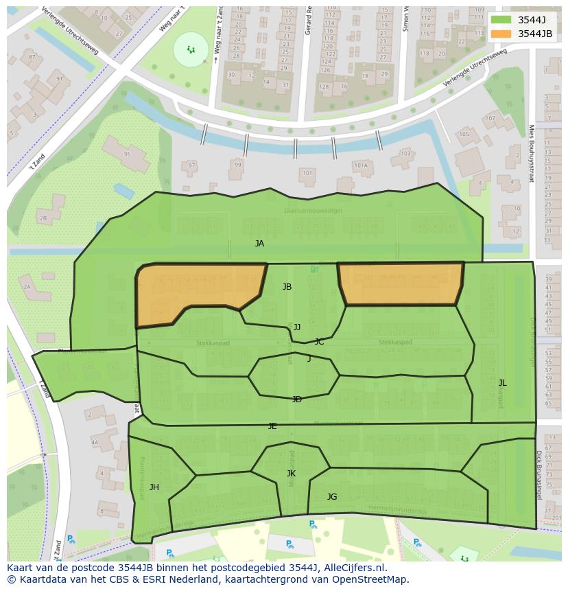 Afbeelding van het postcodegebied 3544 JB op de kaart.