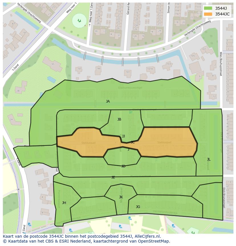 Afbeelding van het postcodegebied 3544 JC op de kaart.