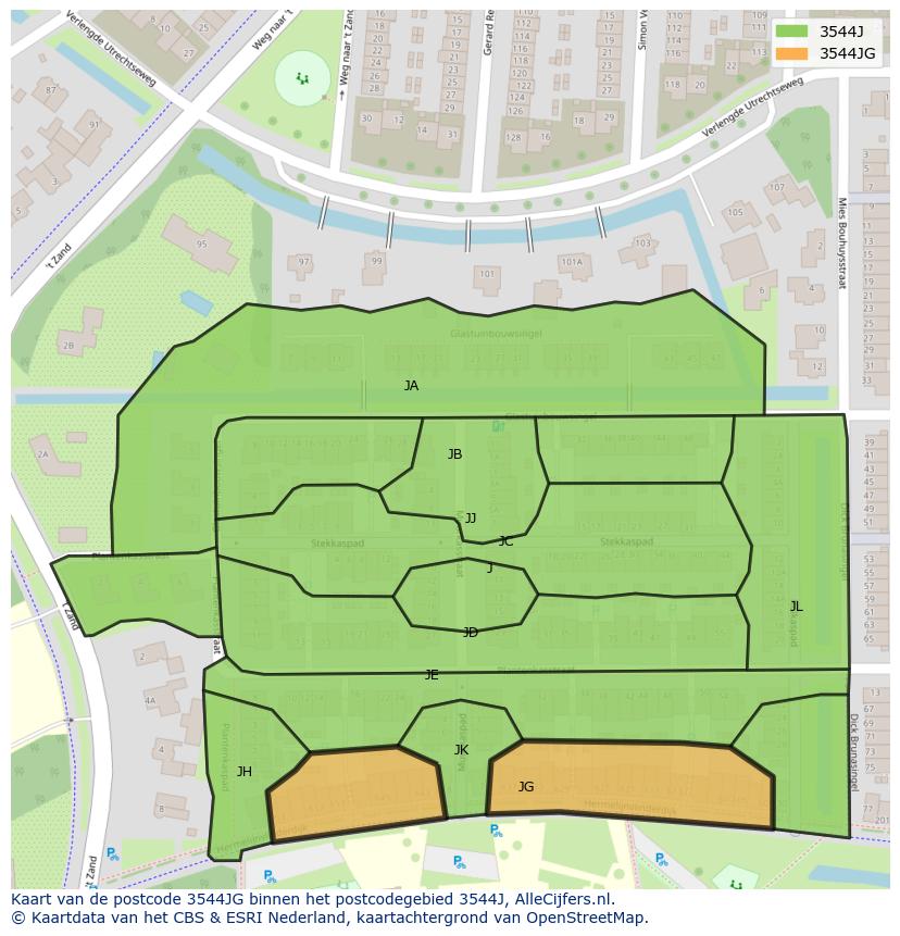 Afbeelding van het postcodegebied 3544 JG op de kaart.