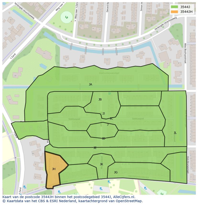 Afbeelding van het postcodegebied 3544 JH op de kaart.