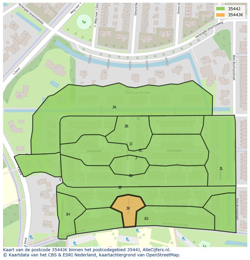 Afbeelding van het postcodegebied 3544 JK op de kaart.