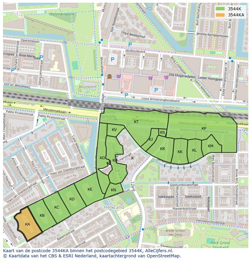 Afbeelding van het postcodegebied 3544 KA op de kaart.