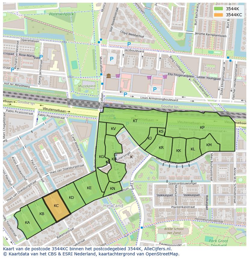 Afbeelding van het postcodegebied 3544 KC op de kaart.