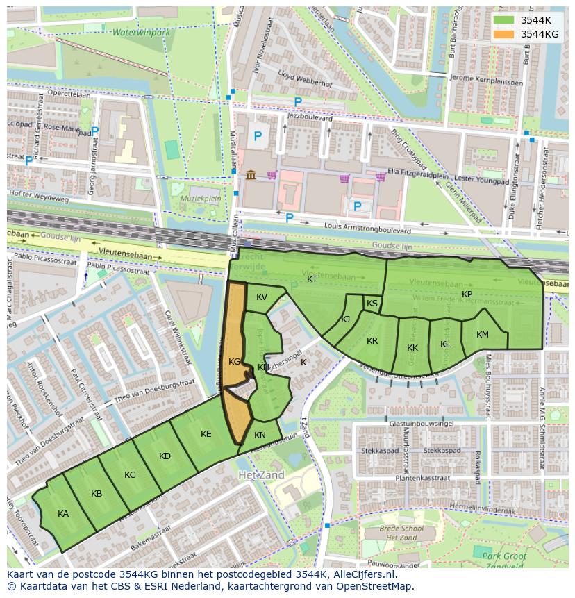 Afbeelding van het postcodegebied 3544 KG op de kaart.