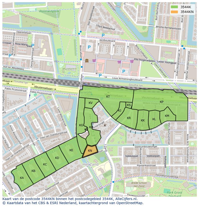Afbeelding van het postcodegebied 3544 KN op de kaart.