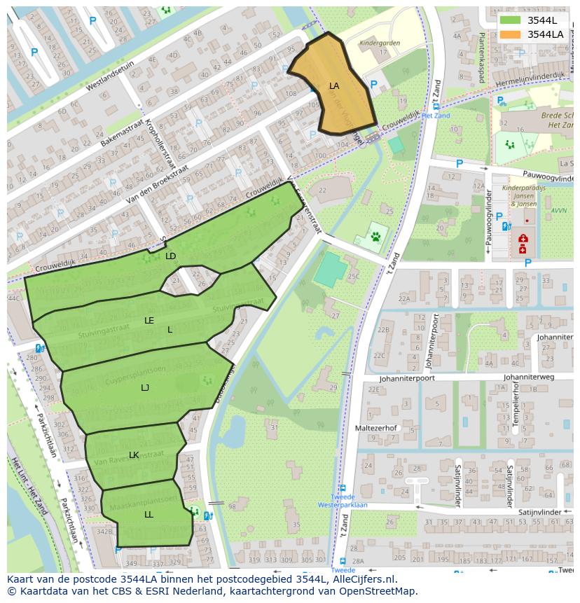 Afbeelding van het postcodegebied 3544 LA op de kaart.