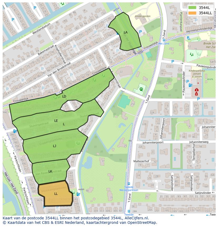 Afbeelding van het postcodegebied 3544 LL op de kaart.