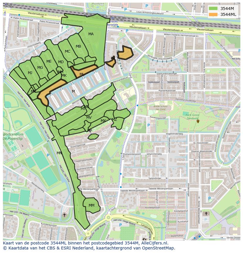 Afbeelding van het postcodegebied 3544 ML op de kaart.