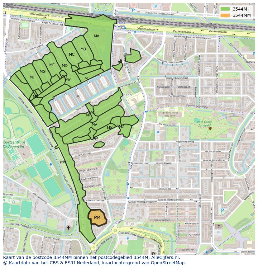 Afbeelding van het postcodegebied 3544 MM op de kaart.