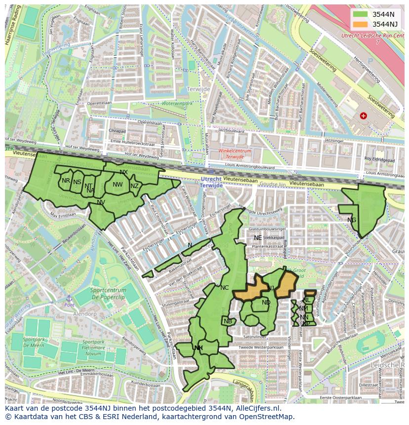 Afbeelding van het postcodegebied 3544 NJ op de kaart.