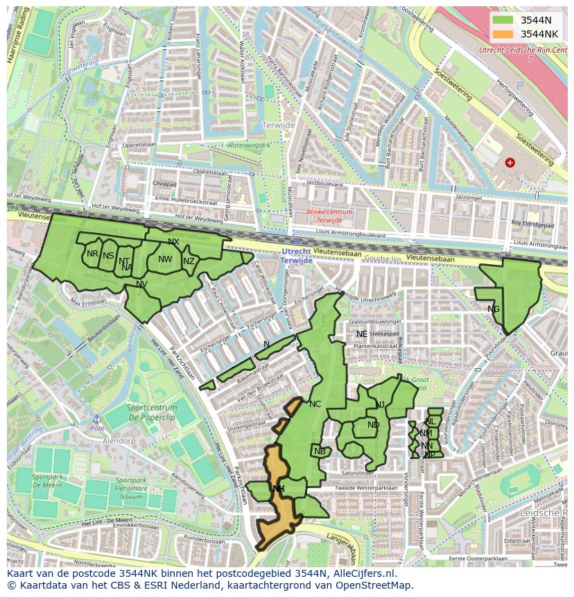 Afbeelding van het postcodegebied 3544 NK op de kaart.