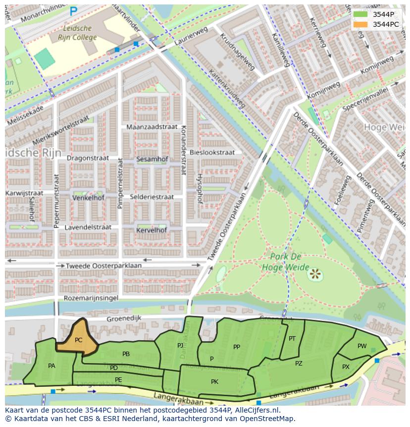 Afbeelding van het postcodegebied 3544 PC op de kaart.