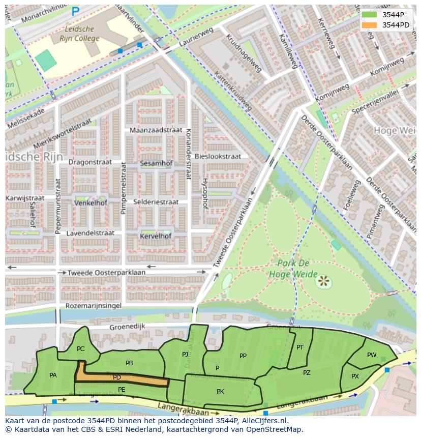 Afbeelding van het postcodegebied 3544 PD op de kaart.