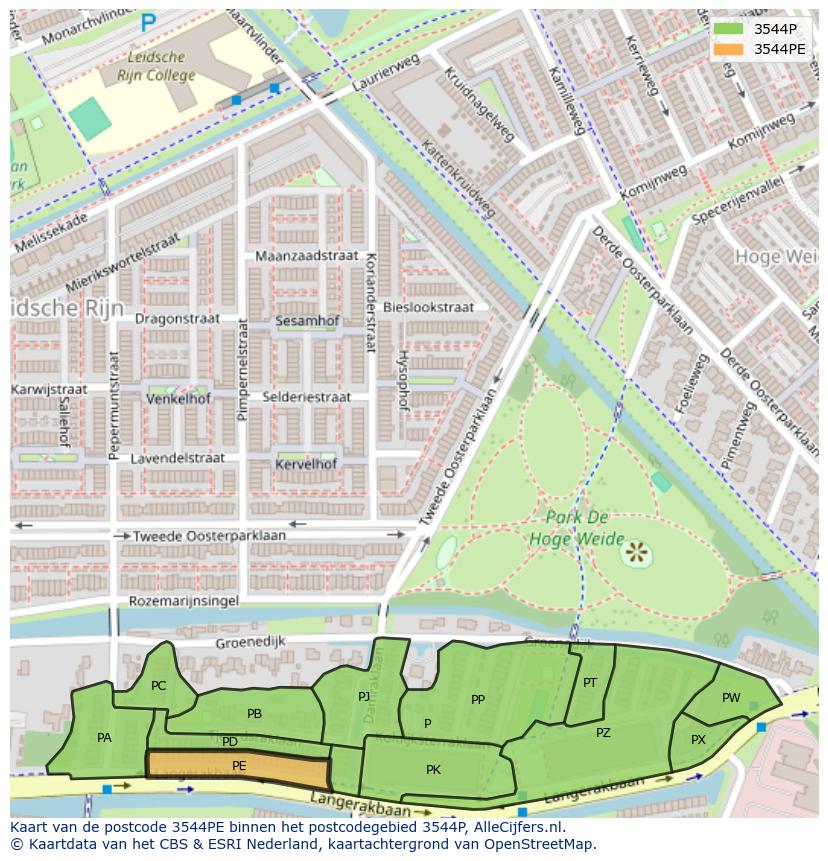 Afbeelding van het postcodegebied 3544 PE op de kaart.