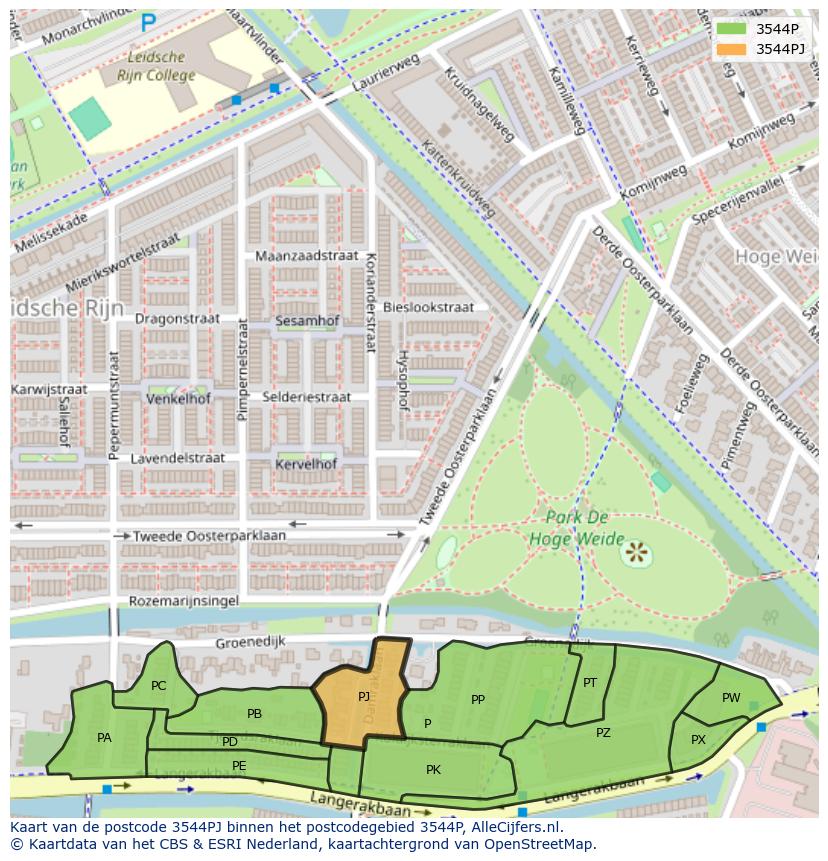 Afbeelding van het postcodegebied 3544 PJ op de kaart.