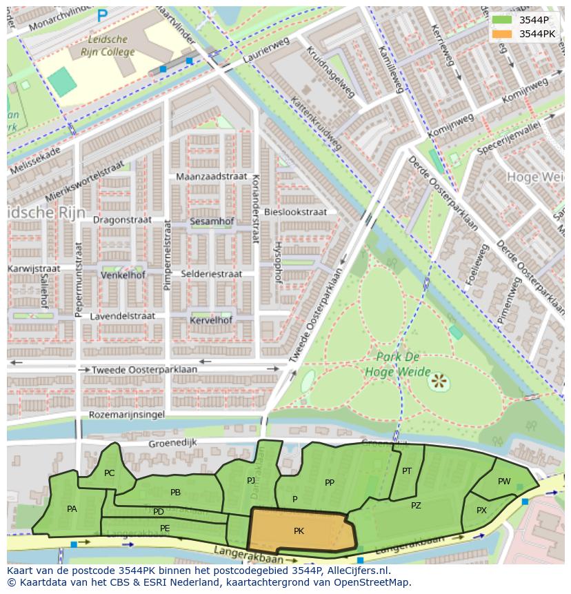 Afbeelding van het postcodegebied 3544 PK op de kaart.