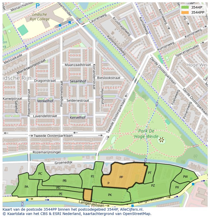 Afbeelding van het postcodegebied 3544 PP op de kaart.
