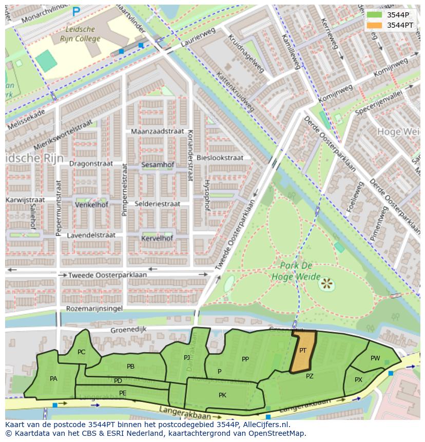 Afbeelding van het postcodegebied 3544 PT op de kaart.