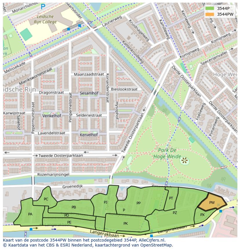 Afbeelding van het postcodegebied 3544 PW op de kaart.