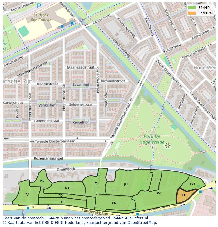 Afbeelding van het postcodegebied 3544 PX op de kaart.