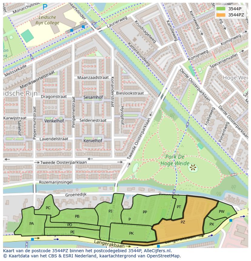 Afbeelding van het postcodegebied 3544 PZ op de kaart.