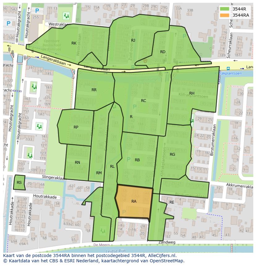 Afbeelding van het postcodegebied 3544 RA op de kaart.