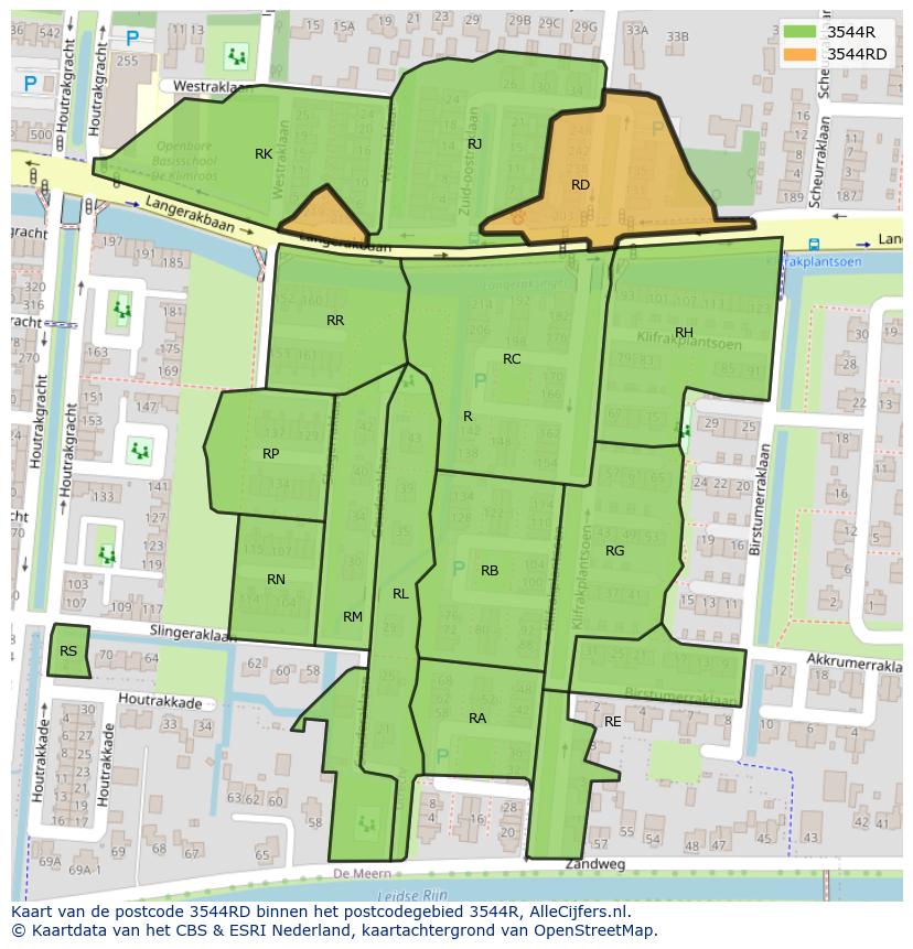 Afbeelding van het postcodegebied 3544 RD op de kaart.