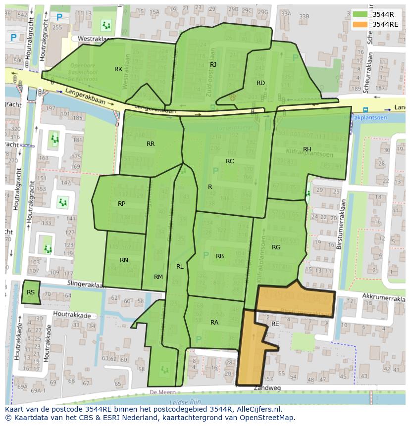 Afbeelding van het postcodegebied 3544 RE op de kaart.