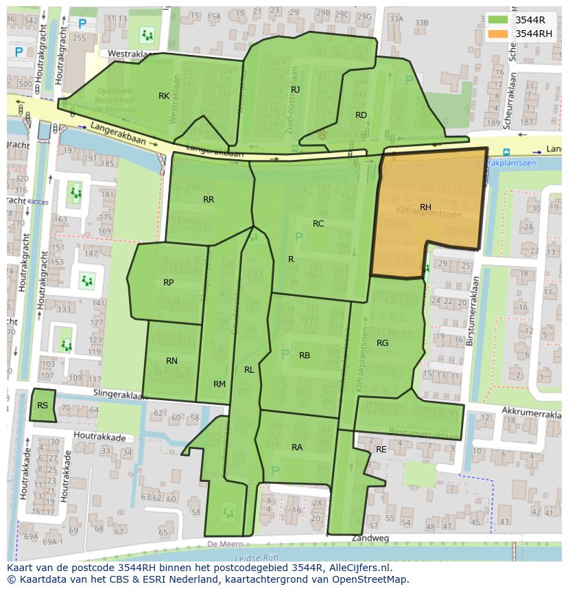 Afbeelding van het postcodegebied 3544 RH op de kaart.