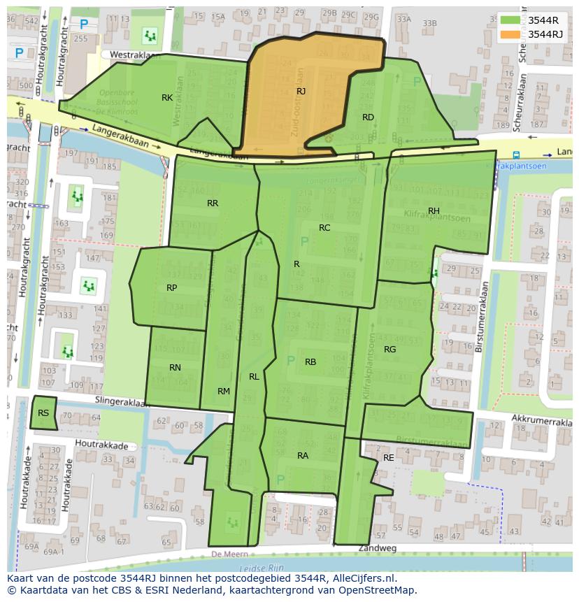 Afbeelding van het postcodegebied 3544 RJ op de kaart.