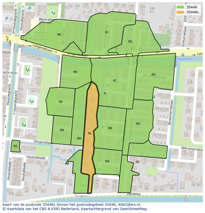 Afbeelding van het postcodegebied 3544 RL op de kaart.