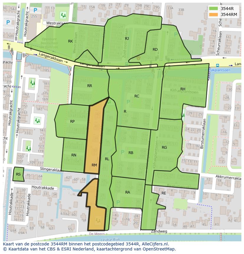 Afbeelding van het postcodegebied 3544 RM op de kaart.
