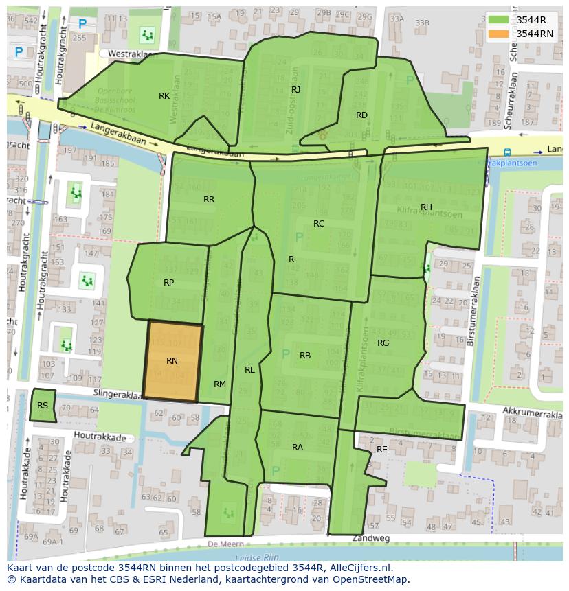 Afbeelding van het postcodegebied 3544 RN op de kaart.