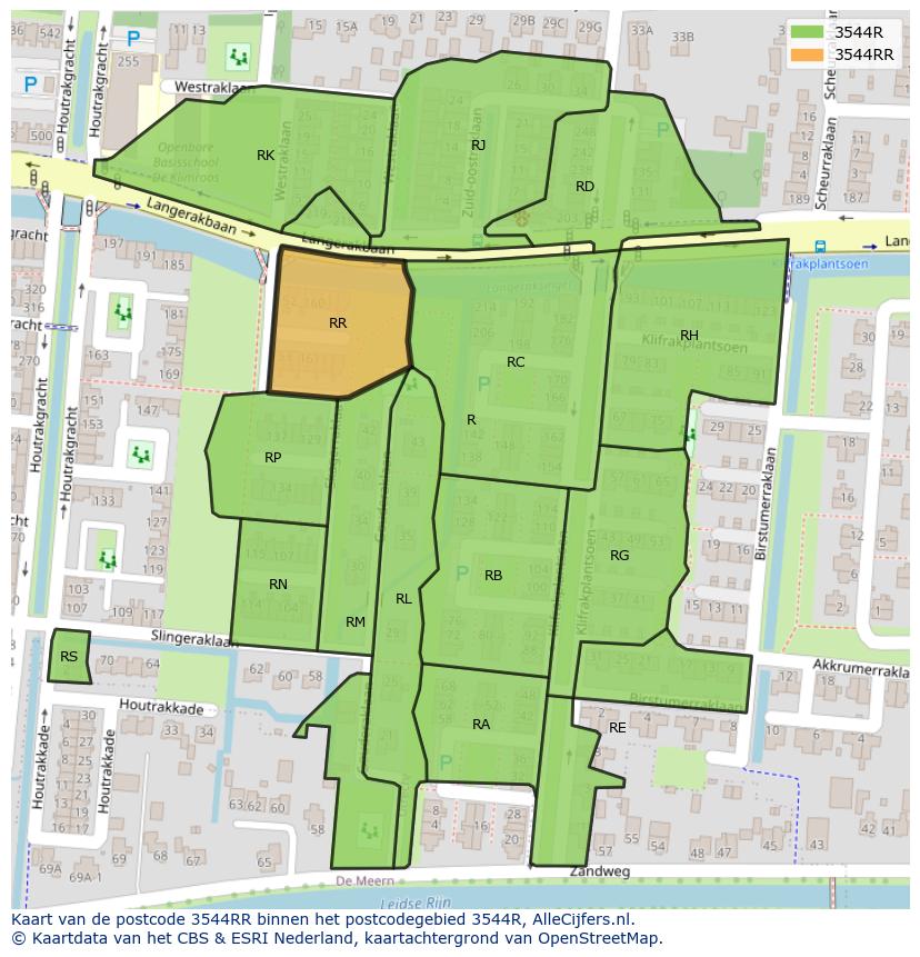 Afbeelding van het postcodegebied 3544 RR op de kaart.
