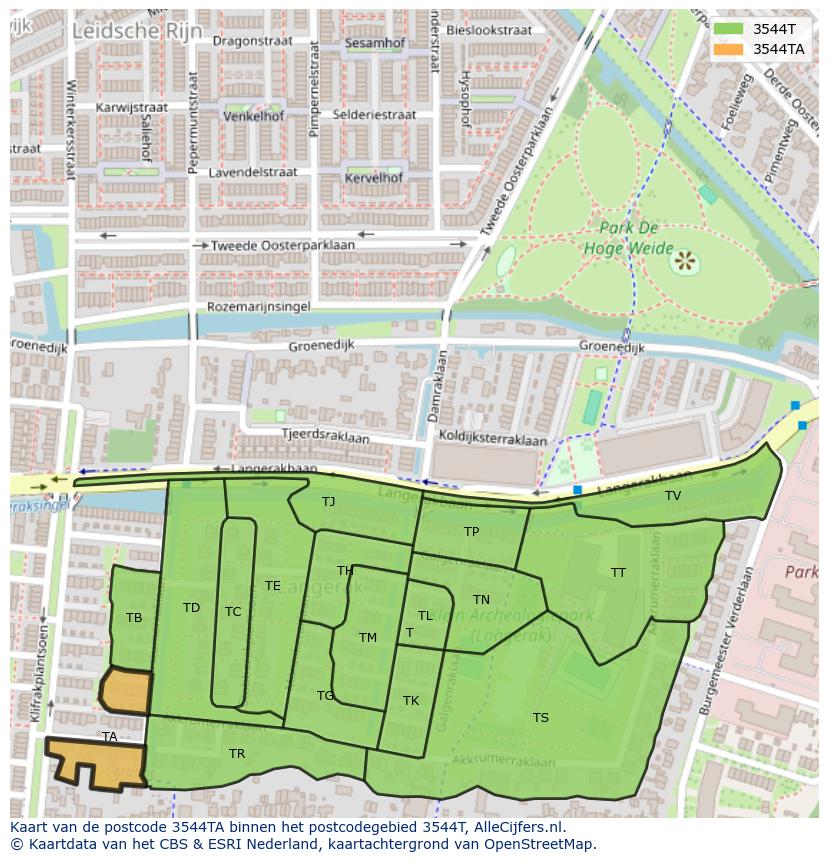 Afbeelding van het postcodegebied 3544 TA op de kaart.