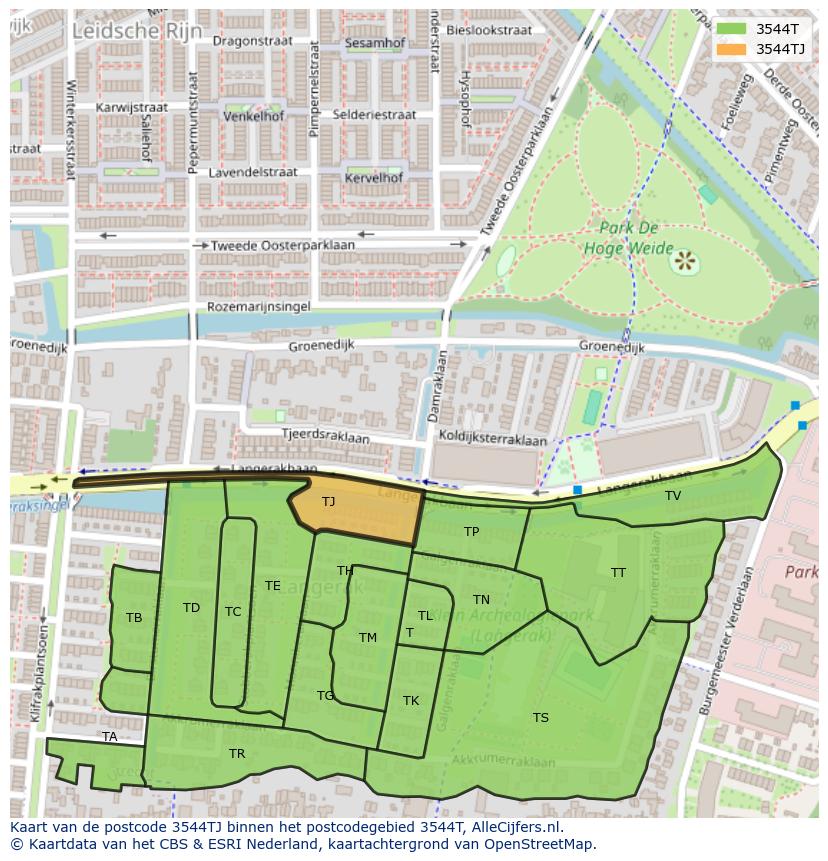 Afbeelding van het postcodegebied 3544 TJ op de kaart.