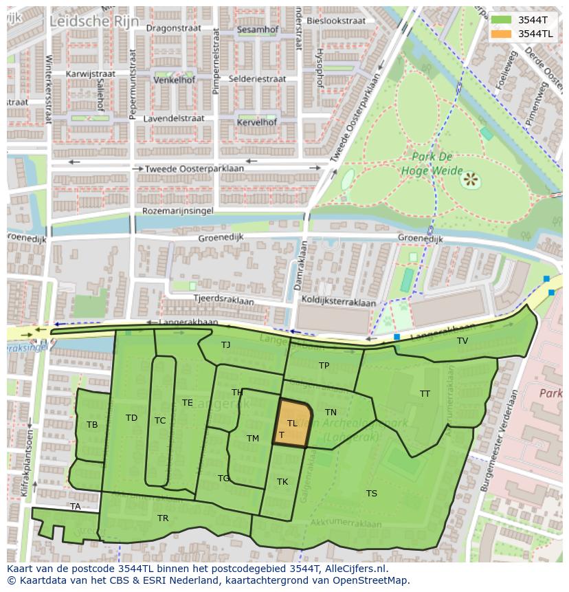 Afbeelding van het postcodegebied 3544 TL op de kaart.