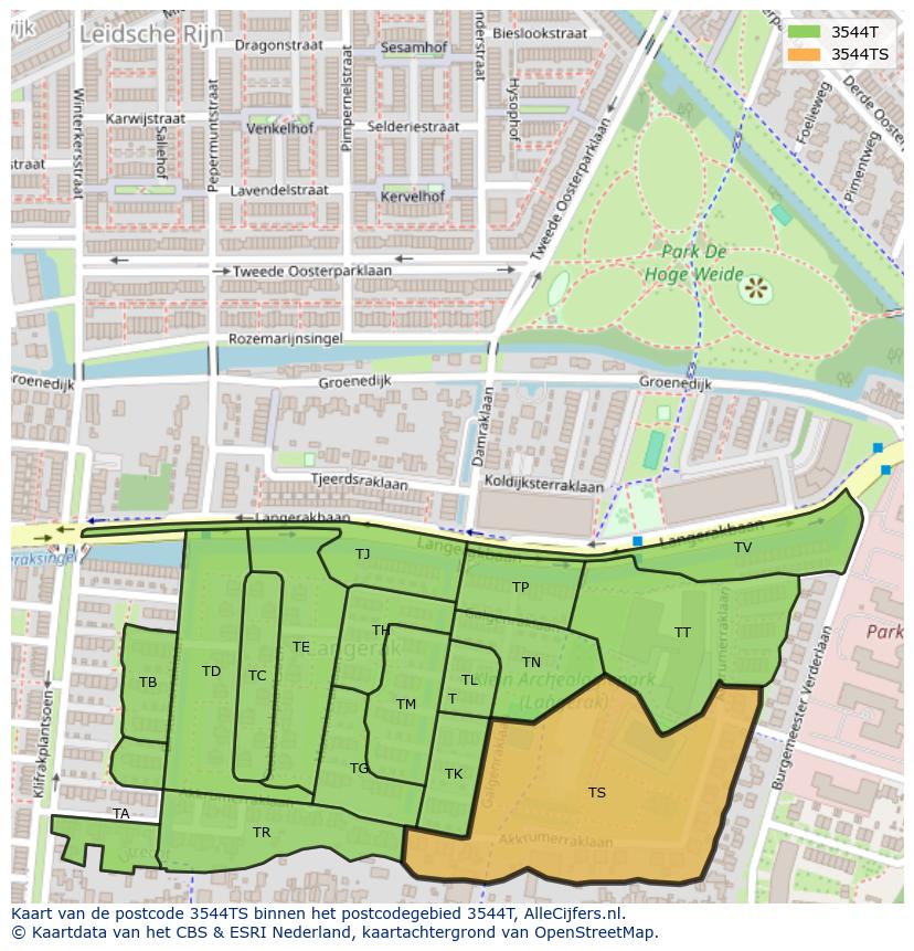 Afbeelding van het postcodegebied 3544 TS op de kaart.