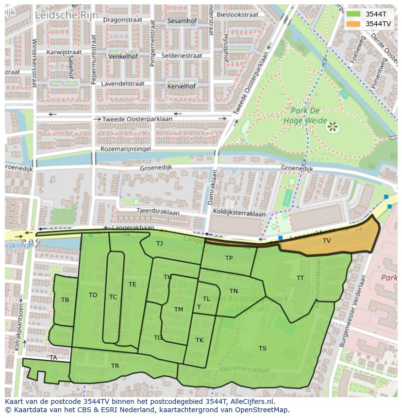 Afbeelding van het postcodegebied 3544 TV op de kaart.