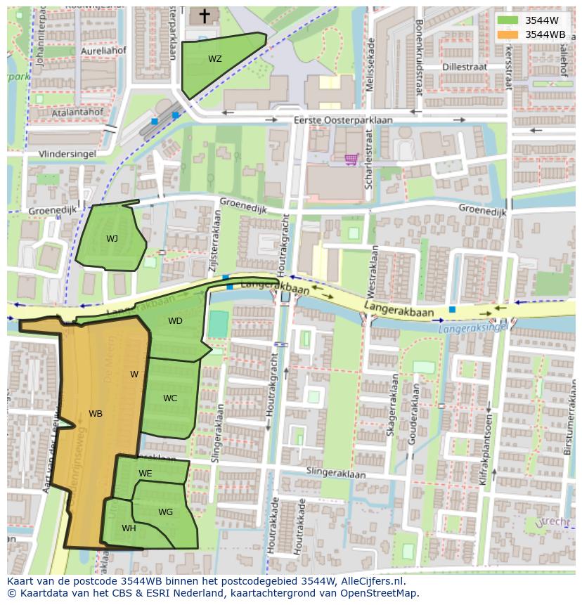 Afbeelding van het postcodegebied 3544 WB op de kaart.
