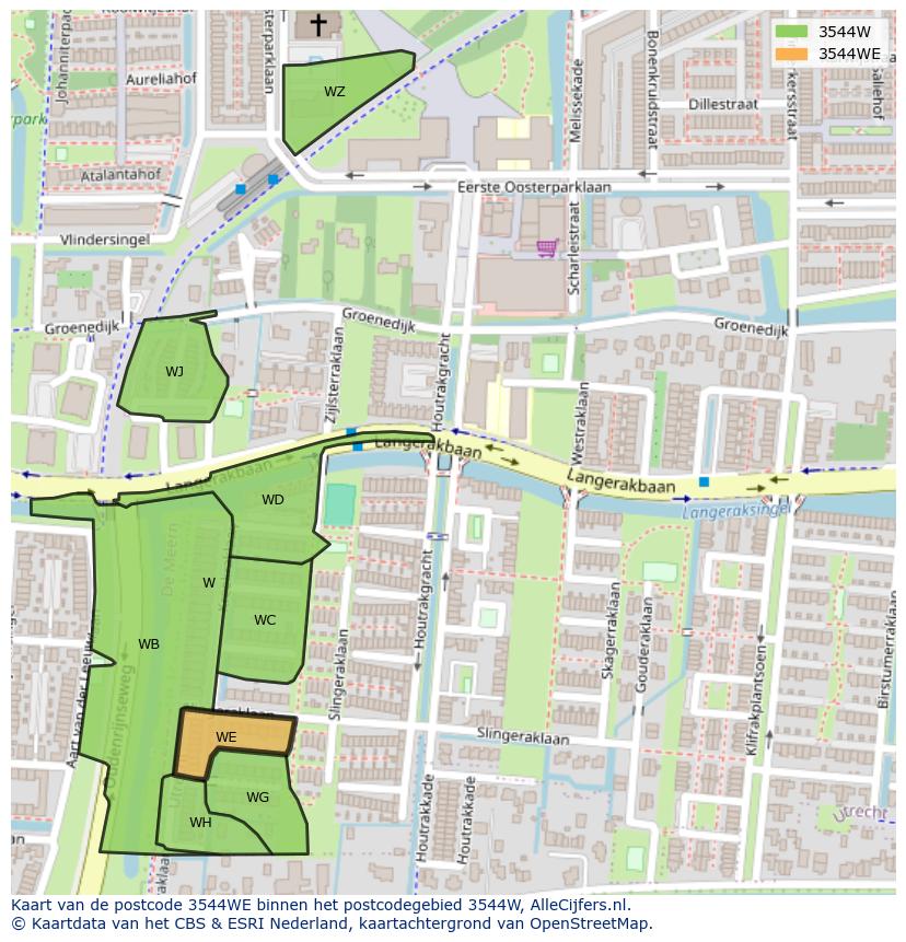 Afbeelding van het postcodegebied 3544 WE op de kaart.
