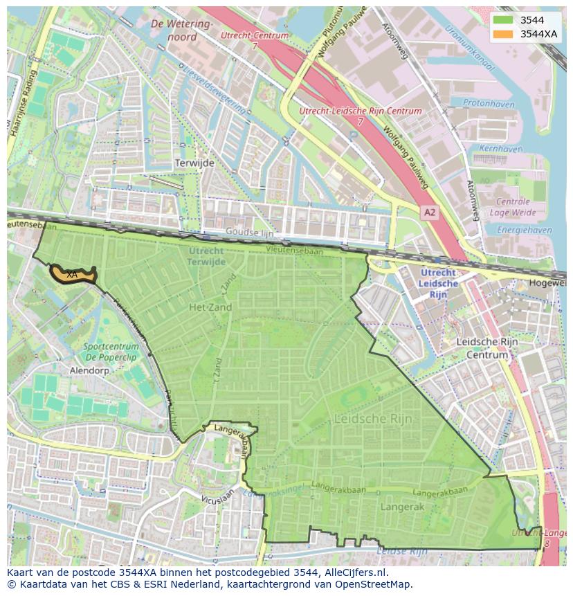 Afbeelding van het postcodegebied 3544 XA op de kaart.